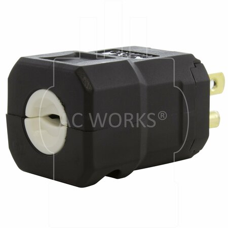 Ac Works NEMA 5-15P 15A 125V Clamp Style Square Household Plug with UL, C-UL Approval in Black ASQ515P-BK